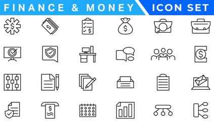 Money line icons. Set of Banking, Wallet and Coins icons. Credit card, Currency exchange and Cashback money service. Euro and Dollar, Cash wallet, exchange. Banking credit card, atm payment. Vector