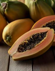 whole and half of ripe papaya fruit. pattern texture background.