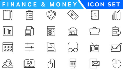 Money line icons. Set of Banking, Wallet and Coins icons. Credit card, Currency exchange and Cashback money service. Euro and Dollar, Cash wallet, exchange. Banking credit card, atm payment. Vector