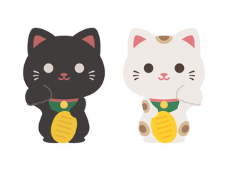 白と黒のペアのかわいい招き猫のイラスト