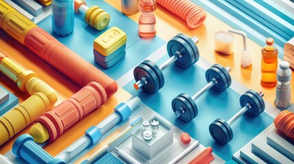 Abstract Gym Equipment Illustration.