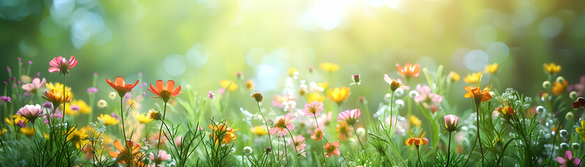 Fototapeta premium Meadow and Wildflowers Half Tone with Ample Space for Text or Graphics A Renewal and Beauty Symbolizing Photo Stock Concept