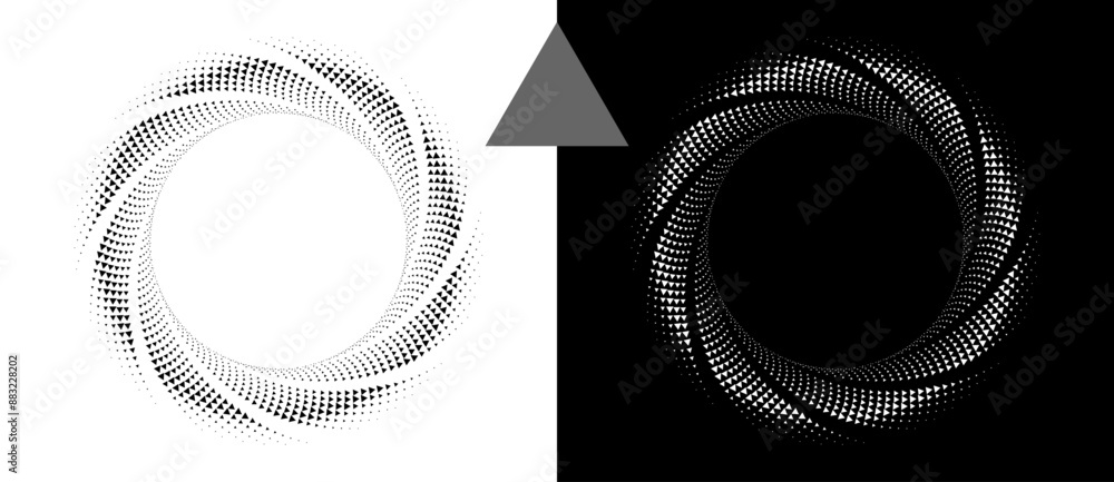 Poster abstract background with halftone triangles in spiral. modern circle pattern. futuristic concept, lo
