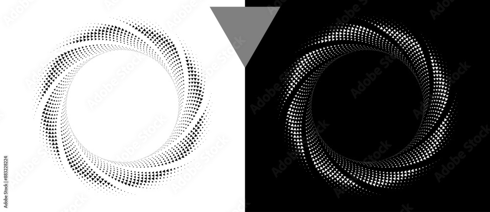 Poster abstract background with halftone triangles in spiral. modern circle pattern. futuristic concept, lo