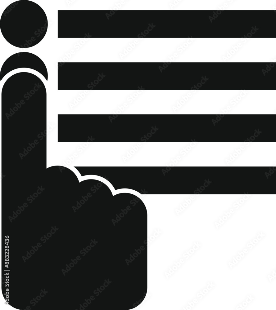 Poster black and white icon of a hand with index finger extended pointing at a list of items