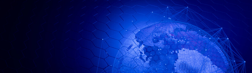 connection with plexus.Business global network technology background. Futuristic global network concept with glowing planet. 3d rendering