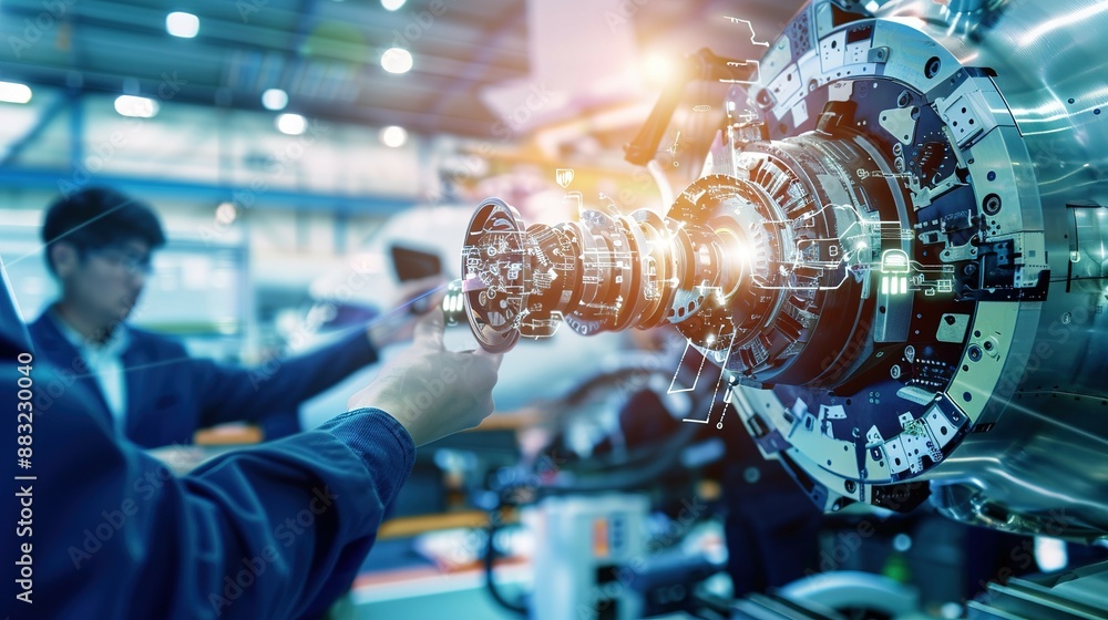 Aufkleber two engineers working with advanced machinery in a modern factory