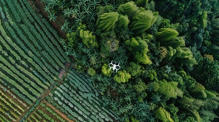 Aerial View of a Drone Flying Over Lush Green Farmland