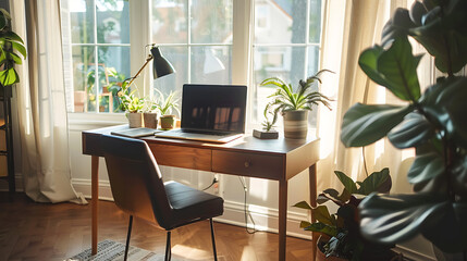 Well-Organized Home Office with Modern Desk and Laptop