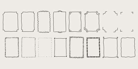 Hand-drawn various monochrome cline сlip art frames. Graphic scribble elements for greeting cards, wedding invitations, posters, covers. Isolated vector illustration.