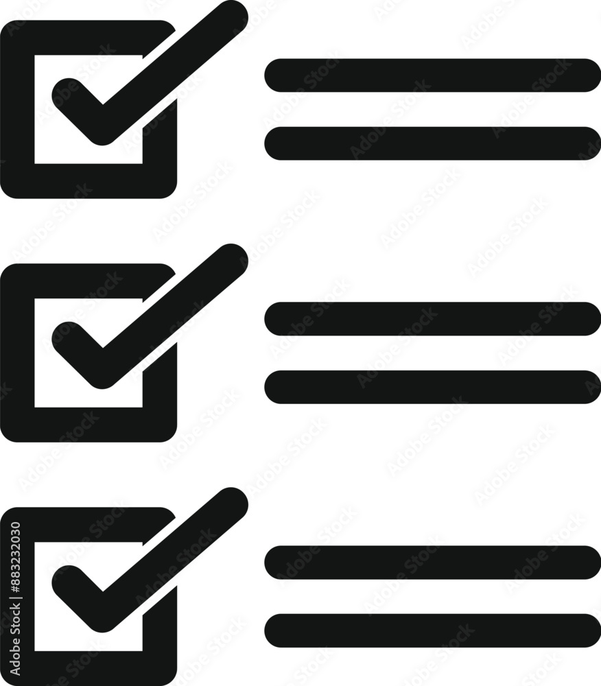 Poster simple icon of a checklist showing three tasks or items ticked as completed