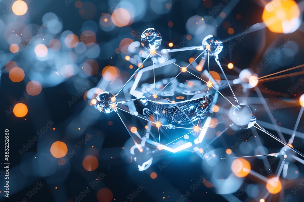Poster futuristic network connection with glowing nodes and lines, representing advanced technology and dig