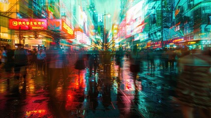 Obraz premium Blurred city lights and reflections.