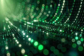 Obraz premium Green dark binary code data streaming background created with Generative AI