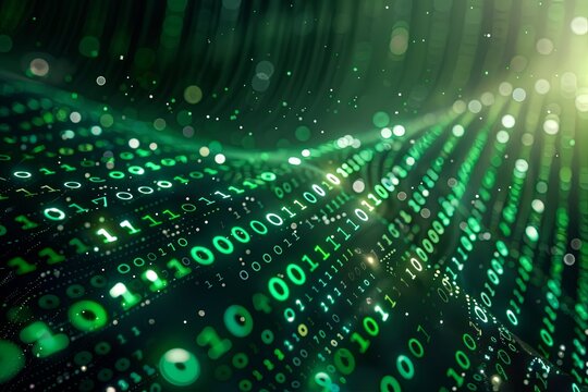 Green dark binary code data streaming background created with Generative AI