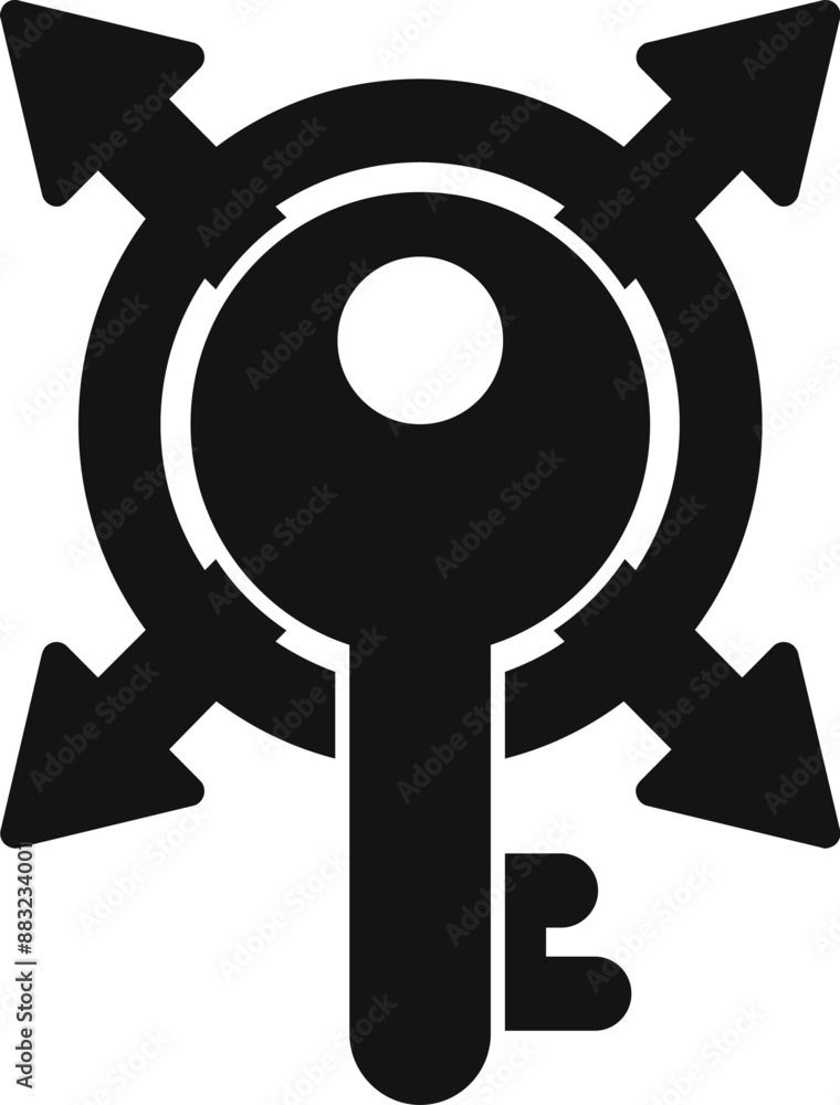 Aufkleber black icon of a key surrounded by arrows pointing in different directions