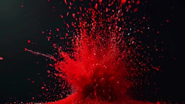 A dramatic burst of red glitter particles exploding in slow motion, creating a luxurious and festive atmosphere, 4K wallpaper animation video