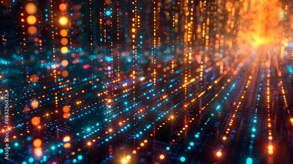 Poster dazzling digital background with vibrant binary code burst for tech and software product mockups