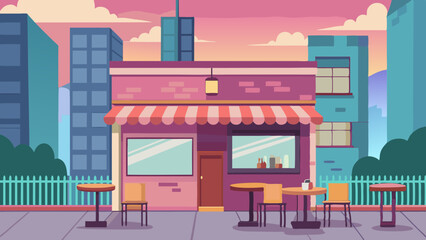 Anime background of cafe in the city