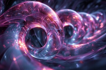 Interlocking Archetypal Symbols: Dark Azure and Pink Spiral Group with Refraction, Reflection, and Sparkle in Highly Detailed Molecular Mass Objects