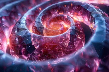 Interlocking Archetypal Symbols: Dark Azure and Pink Spiral Group with Refraction, Reflection, and Sparkle in Highly Detailed Molecular Mass Objects