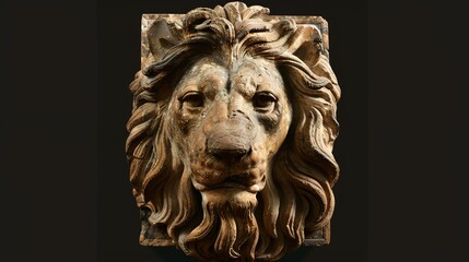 Stone Lion Head Sculpture - Architectural Detail - Close-up