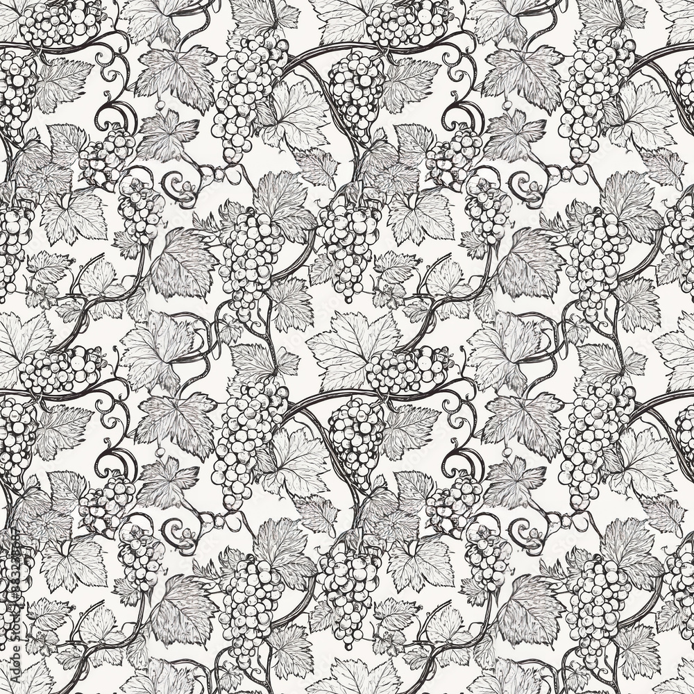 Poster hand-drawn grape vine pattern for fabric design
