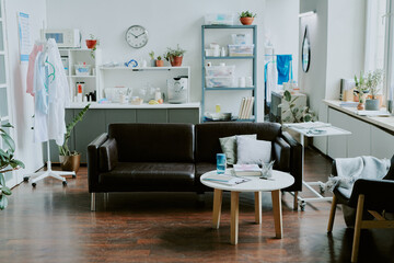 Roomy and light on call room divided into kitchen zone and recreation area