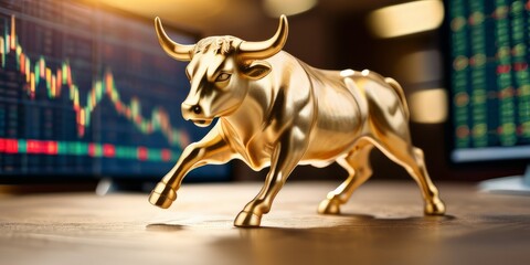 the golden bull against the background of the trading chart of prices on the stock exchange