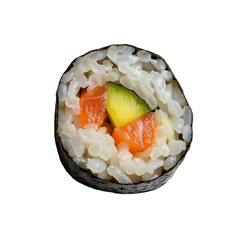Isolated Top View of One Sushi Roll on Clear Background