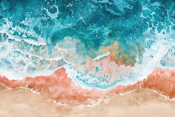 Aerial View Watercolor Ocean Beach Abstract Background