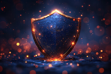 shield depicted in the wireframe style on a dark blue background