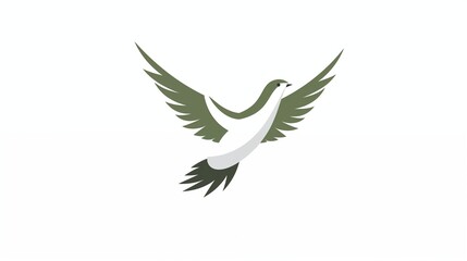 Obraz premium Abstract Olive and White Bird with Spread Wings in a Modern Design