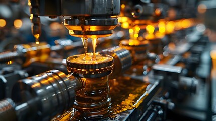 Closeup of Lubricated Industrial Machinery in Mechanical Focus with Oil Concept and Copy Space