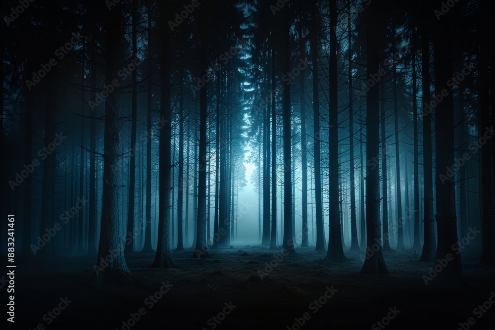 Poster moonlit forest scene for mysterious adventures generative ai