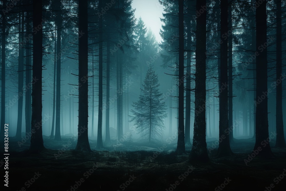 Poster moonlit forest scene for mysterious adventures generative ai