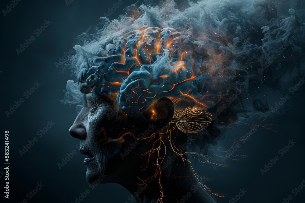 Poster futuristic ai brain concept for technology and science generative ai