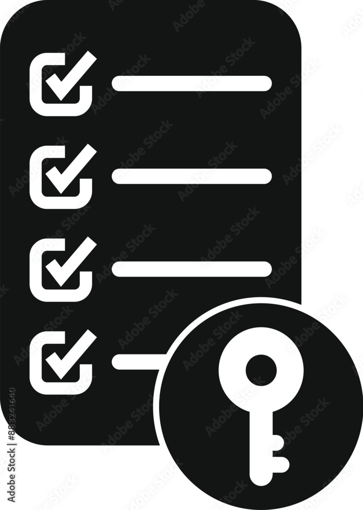 Poster checklist with key symbol representing secure access control, data encryption, and authorization pro