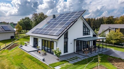 Obraz premium Solar panels installed on roof of home. Alternative electricity source Sustainable resources concept