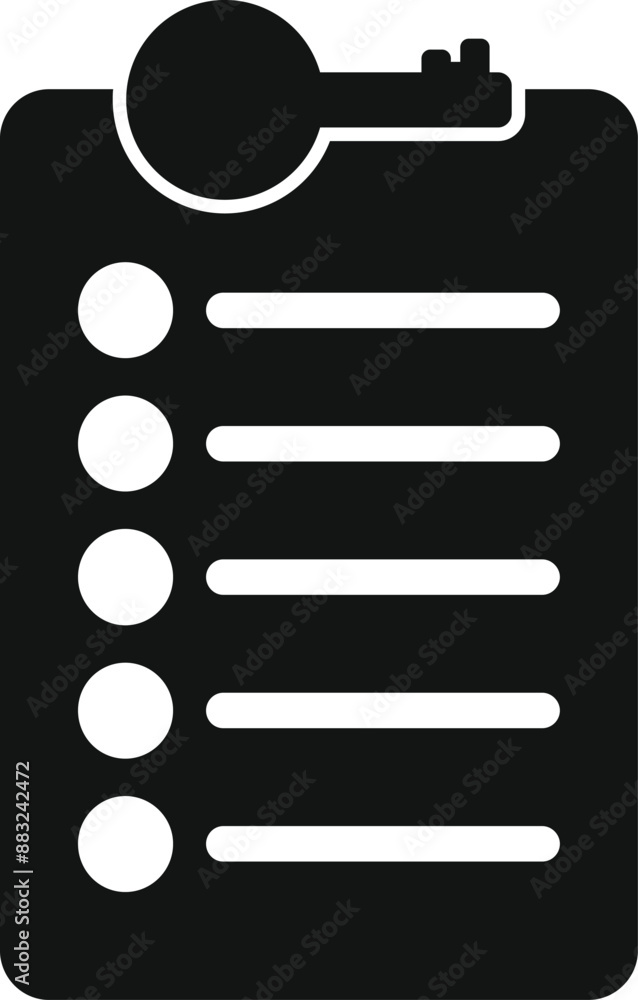 Poster black icon of a checklist with a key, suggesting a plan for security and access control
