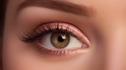 Fototapeta premium Hot eyes make up peach eyeshadow with baby look