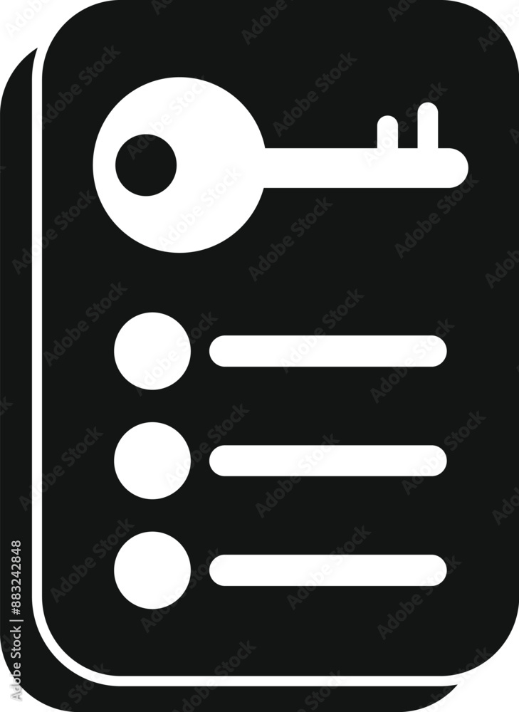 Poster black icon of a keycard showing a list of access points for a secure area