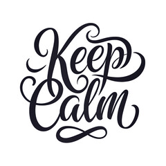 A simple design with the phrase Keep Calm written in a bold, calligraphic style in black against a white background. Generative AI