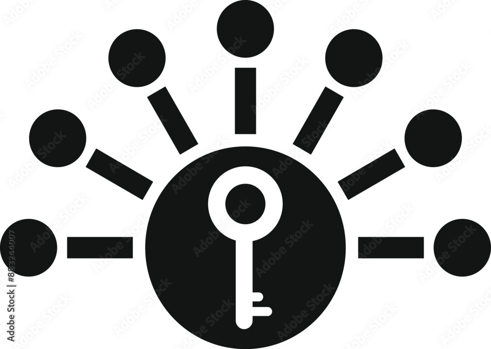 Poster black icon of a key surrounded by connected circles representing a key performance indicator
