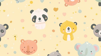 wallpaper with cartoon-style baby animals such as pandas, koalas, and elephants 