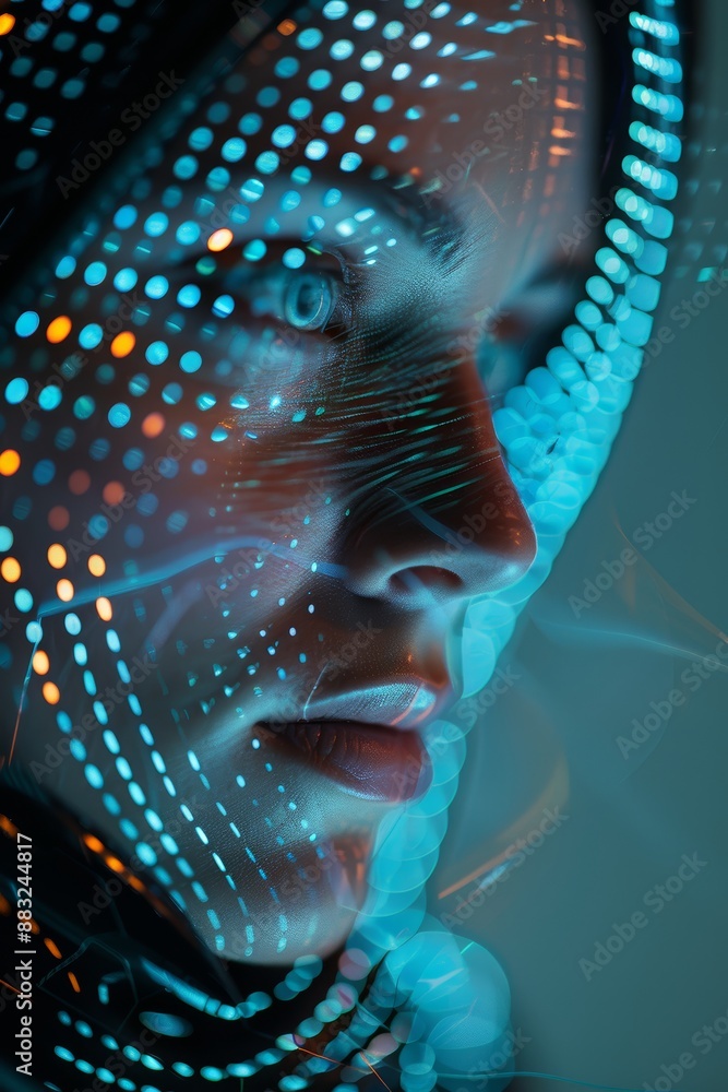 Poster mannequin in space with vibrant data generative ai