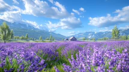 Naklejka premium wallpaper of a field of lavender in full bloom