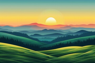 Obraz premium Golden Hour Over Rolling Hills