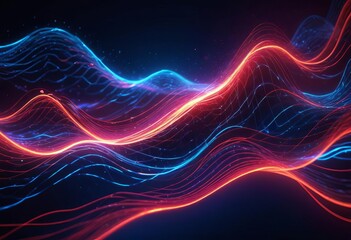 Obraz premium Abstract futuristic background with red blue glowing neon moving high speed wave lines and bokeh lights. Data transfer concept Fantastic wallpaper. Generative AI 