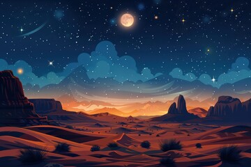 Desert Night Sky With Full Moon
